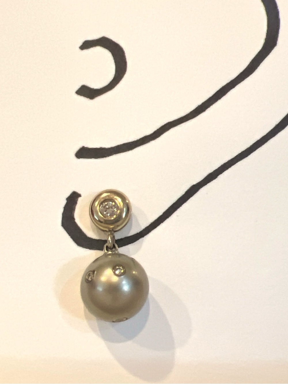 18 yellow & white gold diamond sphere drop earrings pave ball Diamond bezel